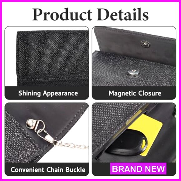 Evening Clutch Purse with Detachable Chain, Envelope Style Handbag - Picture 5 of 7